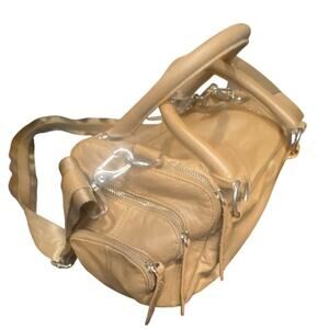 Max and Cleo Tan Faux Leather Satchel Shoulder Bag with Silver Hardware